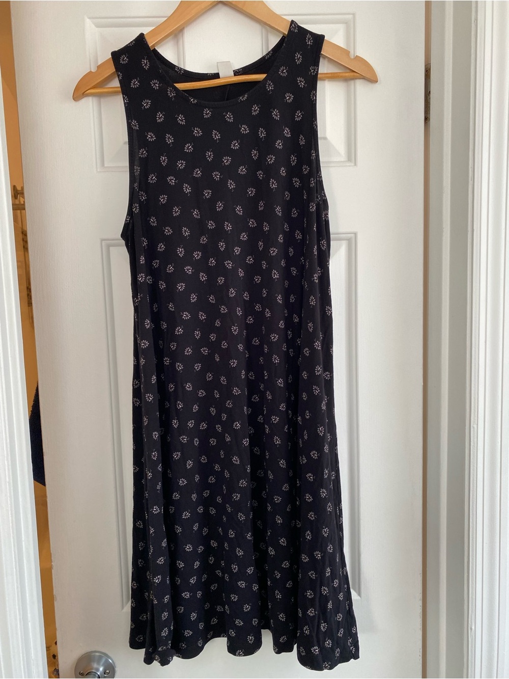 Old Navy Black Midi Dress with Small White Floral Print
